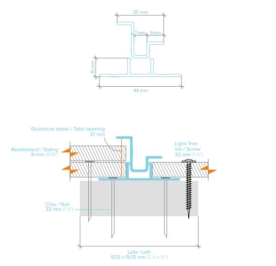 LightTrim 2-Piece Vertical molding for 5/16" & 3/4" decline panels